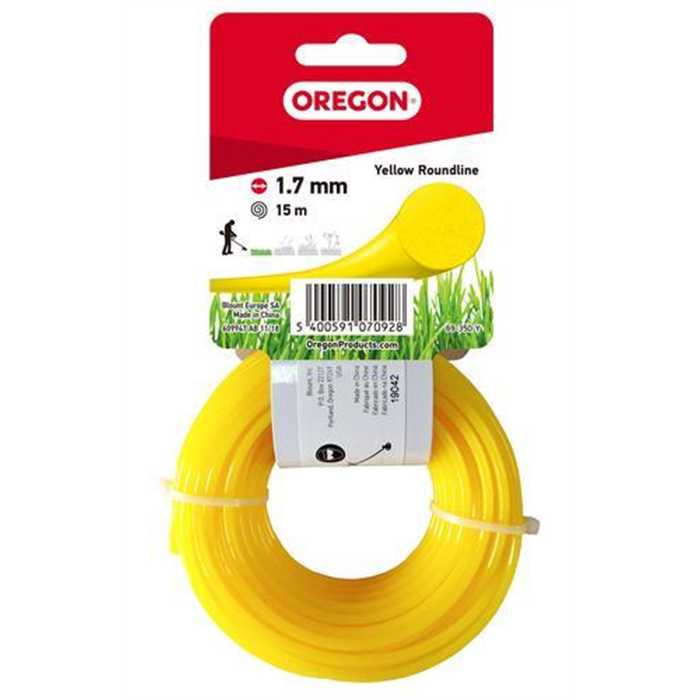 OREGON - Fil rond jaune pour débroussailleuse, 1,7 mm, suspente 15 m OREGON - Fil rond jaune pour débroussailleuse, 1,7 mm, suspente 15 m