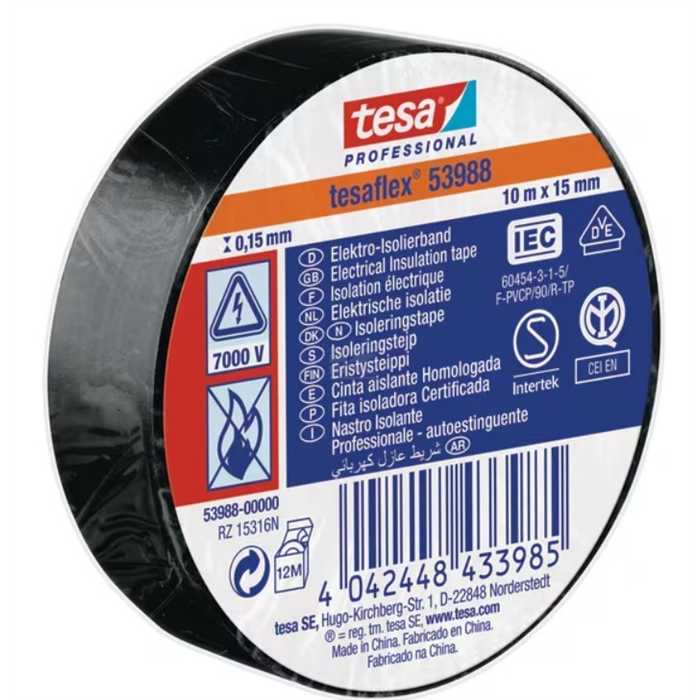 Ruban Isolant, noir, 10m x 15mm TesaFLEX Ruban Isolant, noir, 10m x 15mm TesaFLEX